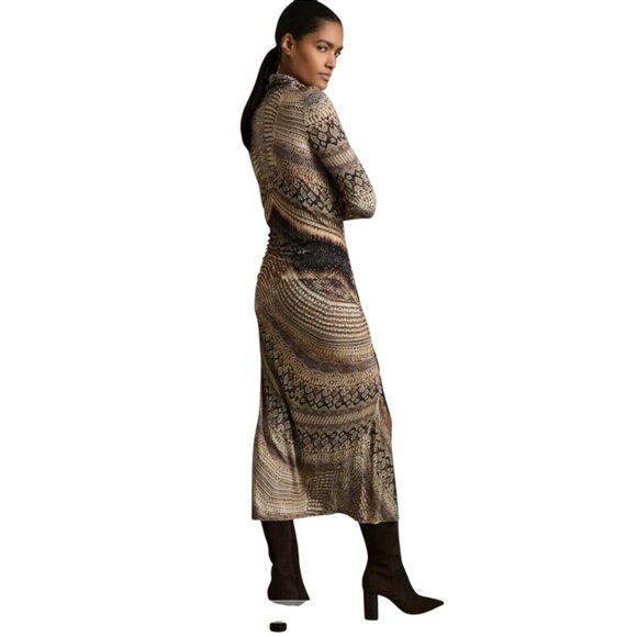 Reiss Long Sleeve Animal Print Maxi Dress XL NWT Draped Statement Cocktail Work - Picture 3 of 14